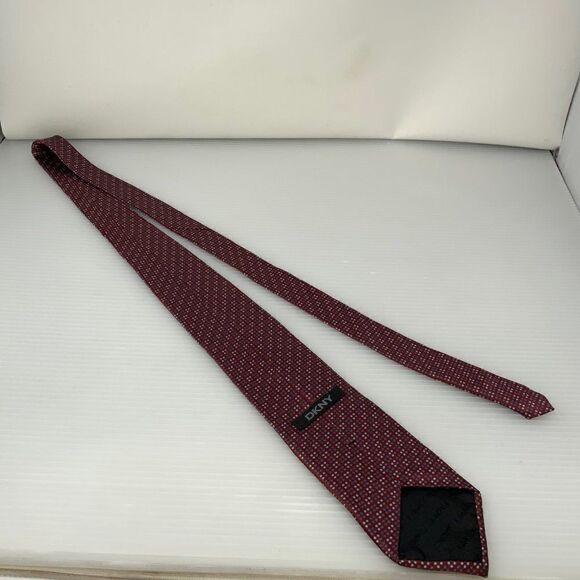DKNY Mens Tie Red Polka Dot Business Work Designer Necktie (E3) - Picture 3 of 5